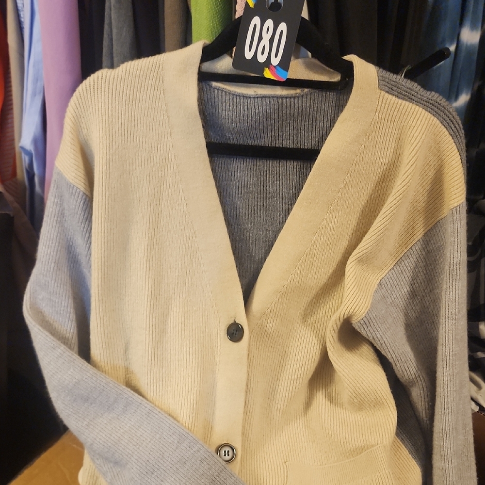 Two-Tone Beige and Gray Women's Cardigan...22ptp
